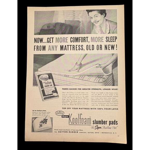 Koolfoam Slumber Pads Vintage Print Ad 1950s Foam Mattress Pads Dayton Rubber Co - Picture 1 of 6